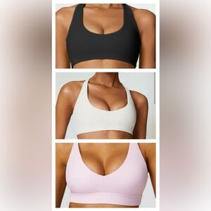 SET OF 3 push up crisscross sports bras - pink, black, cream